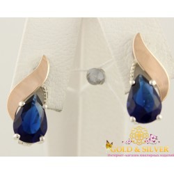 Серебряные серьги с пластиной золота и синем камнем 299скс